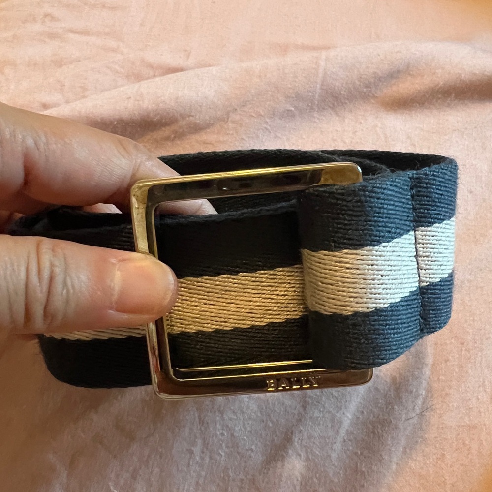 Bally Black and Cream Belt with Gold Buckle